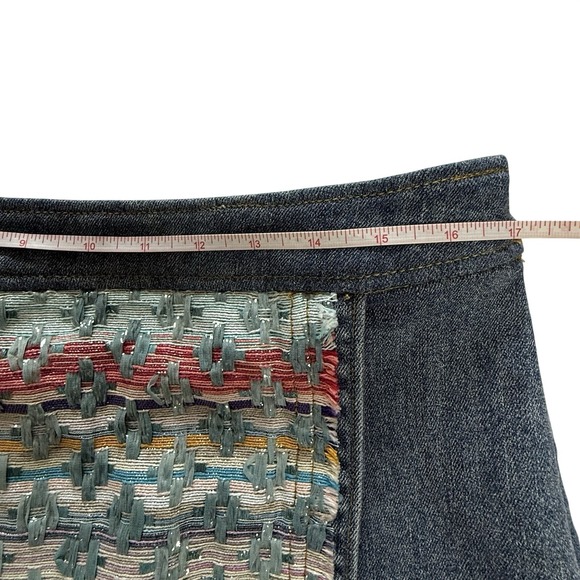 Ramy Brook Denim Wrap Skirt Flap Aztec Woven Panel Boho Sz 10 Bohemian western - Picture 8 of 9